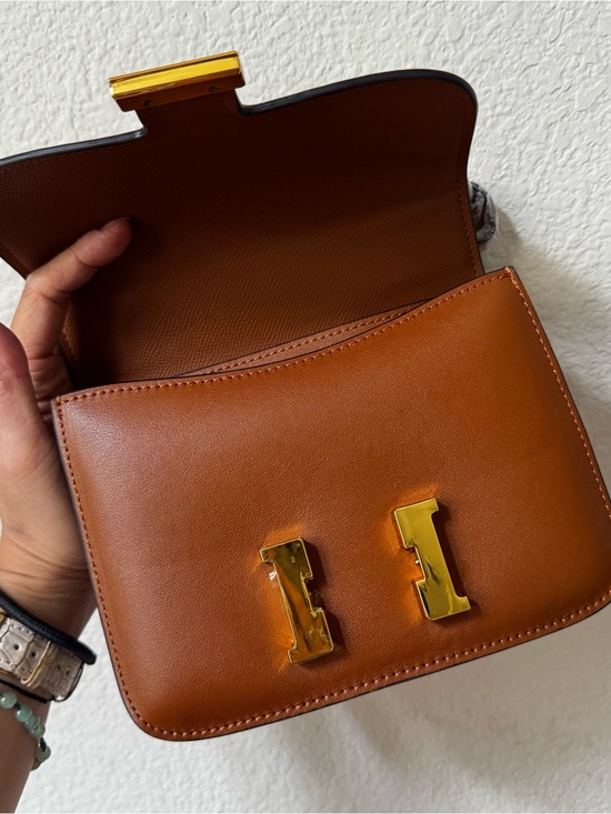 None Handbags - Gold Brown Tan Smooth Leather Logo 18 KK Crossbody Convertible Shoulder Bag